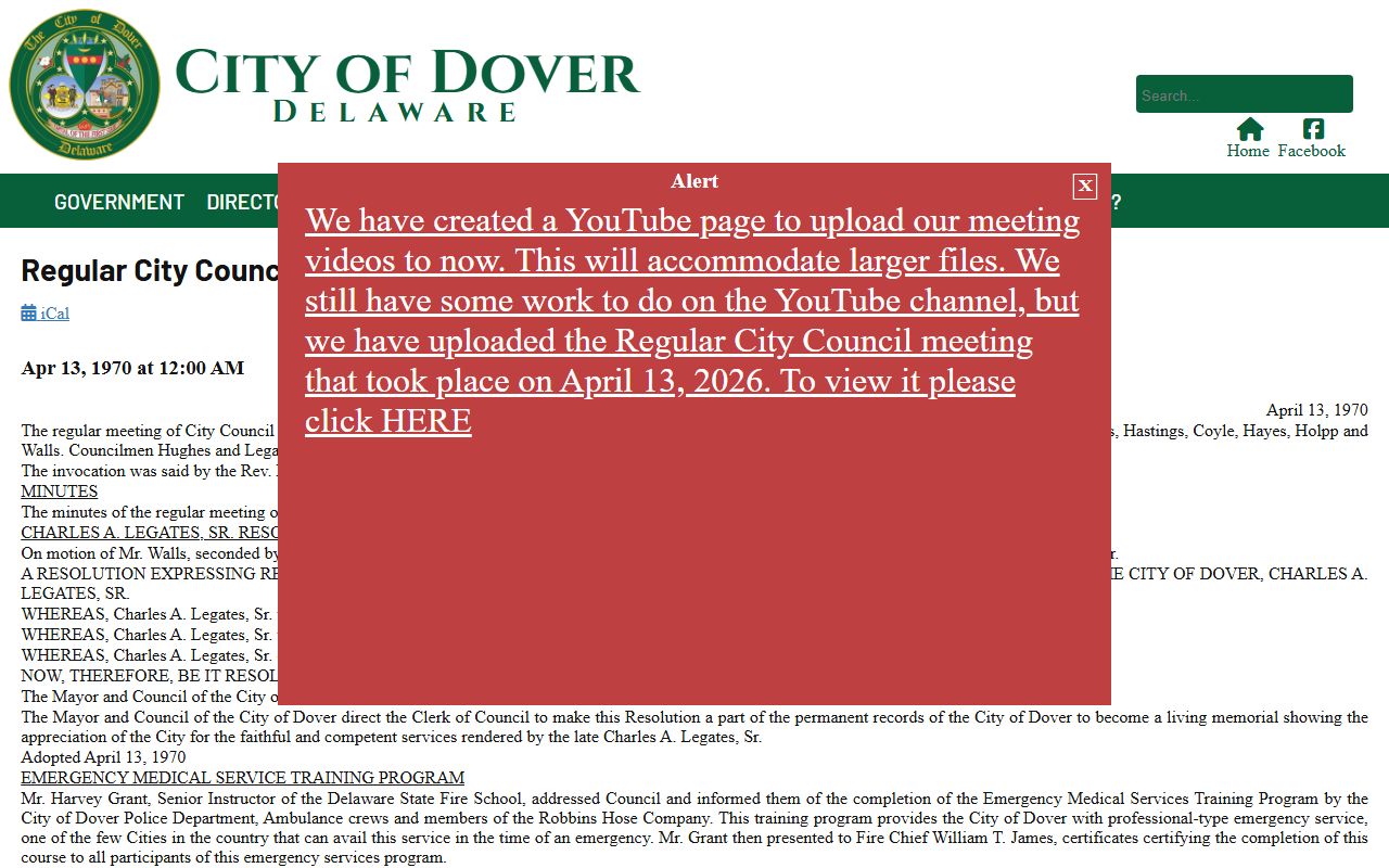 Dover Delaware death index city council records page