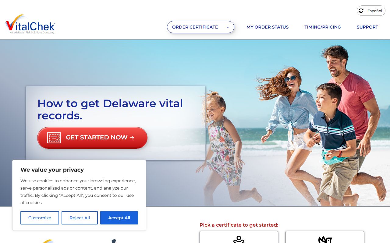 Newark Delaware death index ordering through VitalChek