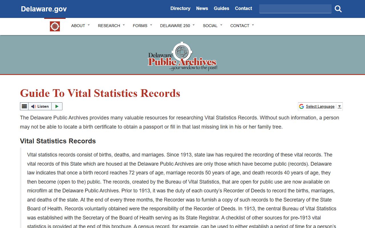 Delaware Public Archives digital death index vital records