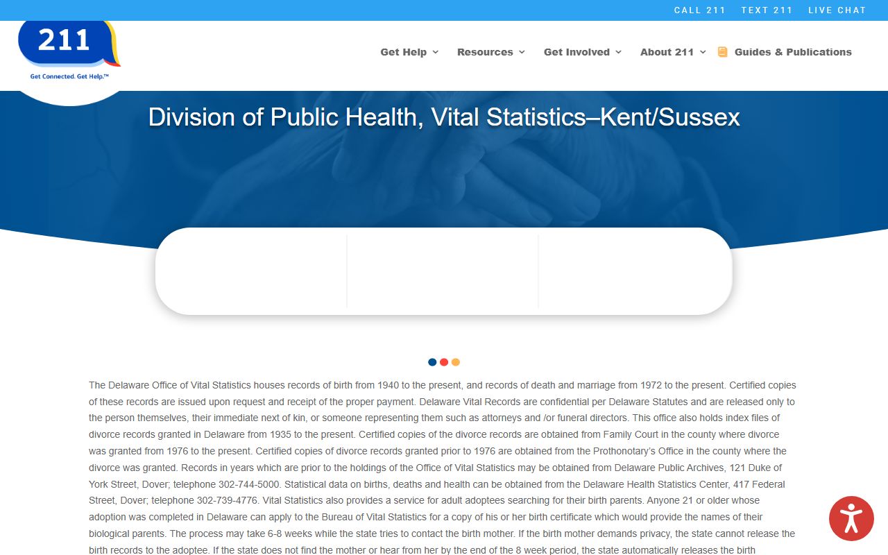 Delaware 211 division of public health vital statistics death index listing