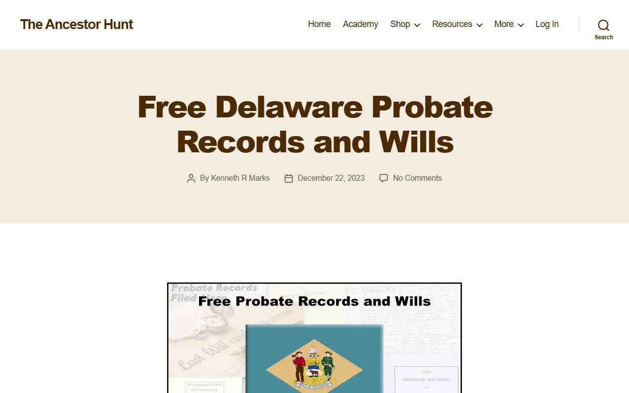 The Ancestor Hunt free Delaware death index probate records